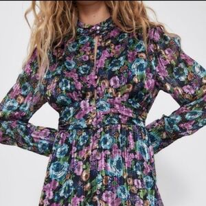 Zara Floral Ruffle Cottagecore Tiered Long Sleeve Mini Dress Small